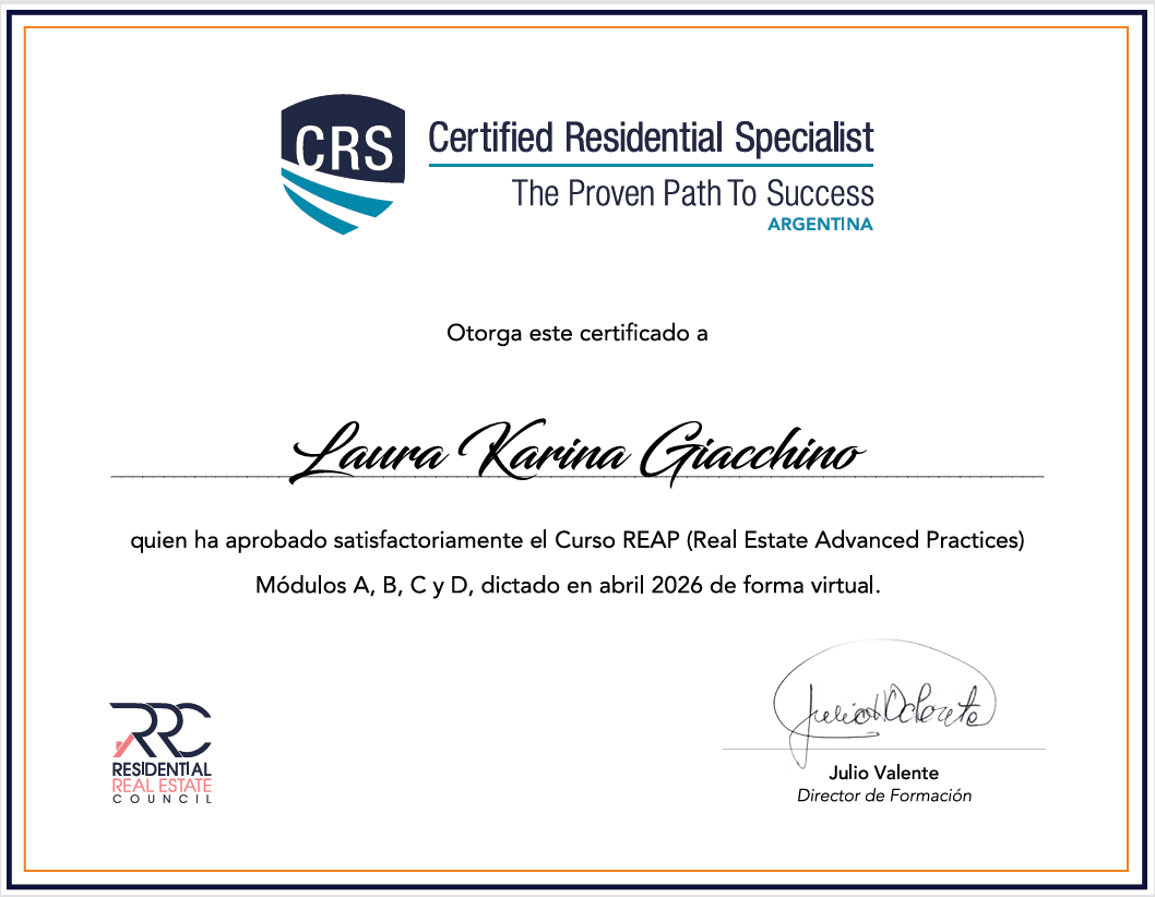 Certificado REAP - CRS Argentina - Laura Giacchino